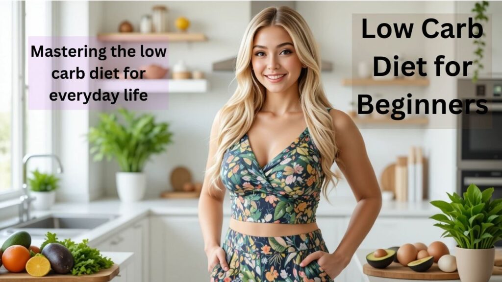 Mastering low carb foods for everyday life with a smiling woman following a low carb diet for beginners in a modern American lifestyle