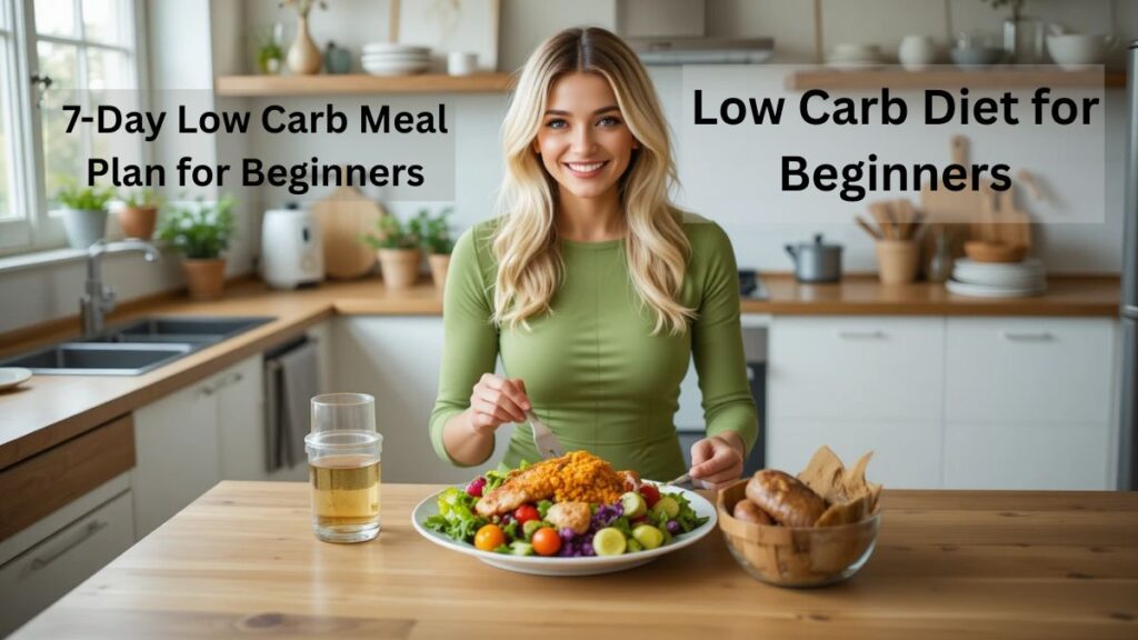 Healthy woman eating low carb meal at home – 7 day meal plan
