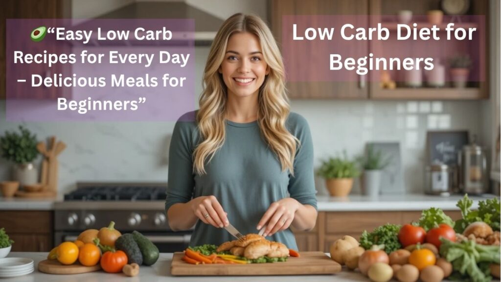 Healthy woman preparing easy low carb recipes for every day in a modern kitchen – low carb recipes for beginners.
