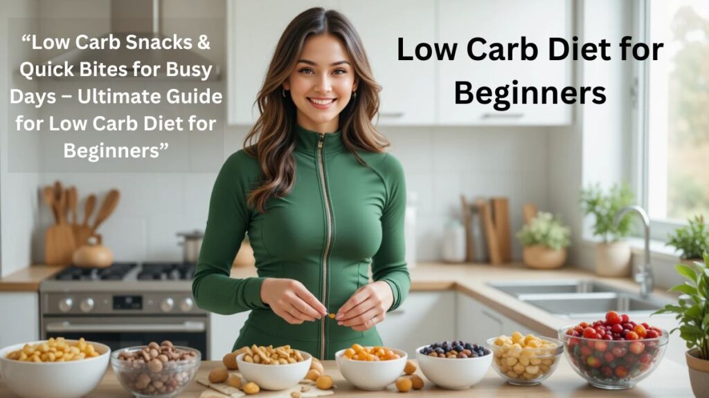 Woman preparing low-carb snacks in a modern kitchen for low-carb diet beginners.