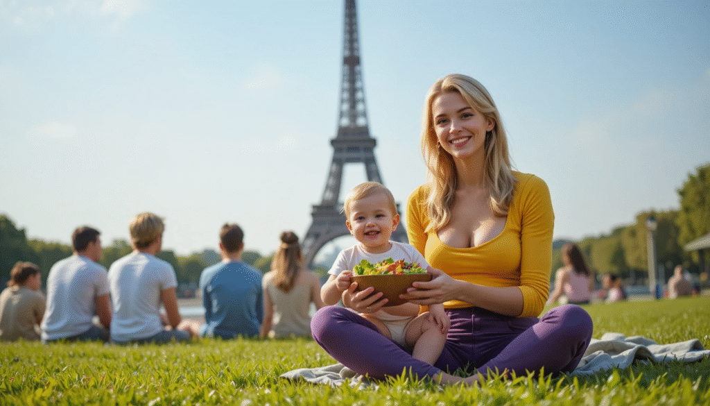 healthy blonde woman following a low carb diet for rheumatoid arthritis near Eiffel Tower