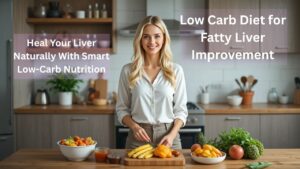 Healthy woman with low carb foods for fatty liver improvement