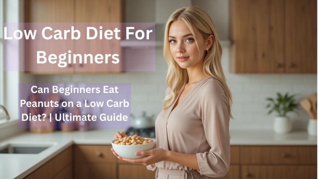 Blonde woman enjoying peanuts on a low carb diet for beginners.