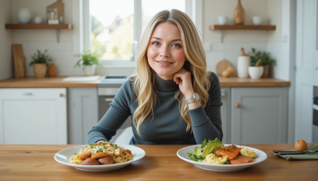 Comparison meal scene showing Why Low Carb Diet Works Better Than Low Fat for Beginners in modern American kitchen